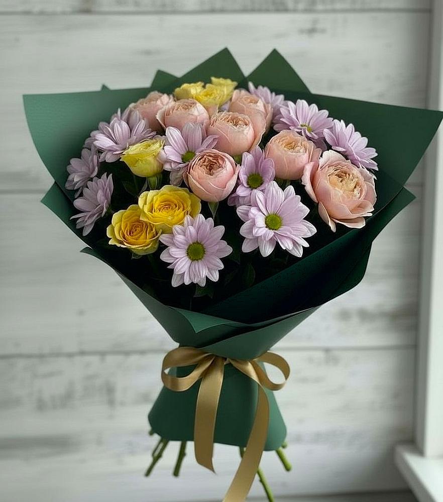 Букет цветов из: Хризантемы и Розы в Дубках Дагестан