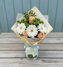 Букет цветов из:  Герберы, Розы и Хризантемы в Дубках Дагестан
