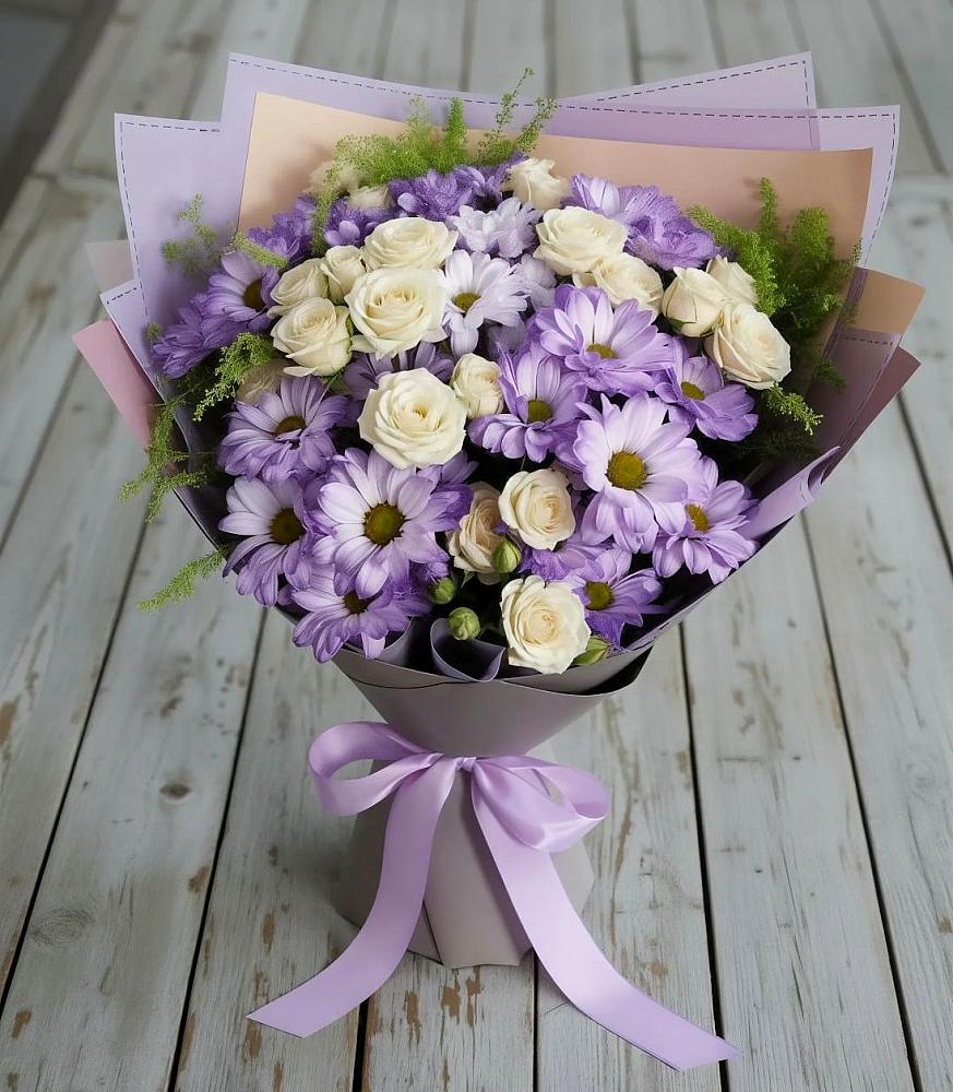 Букет цветов из: Хризантемы и Розы в Дубках Дагестан